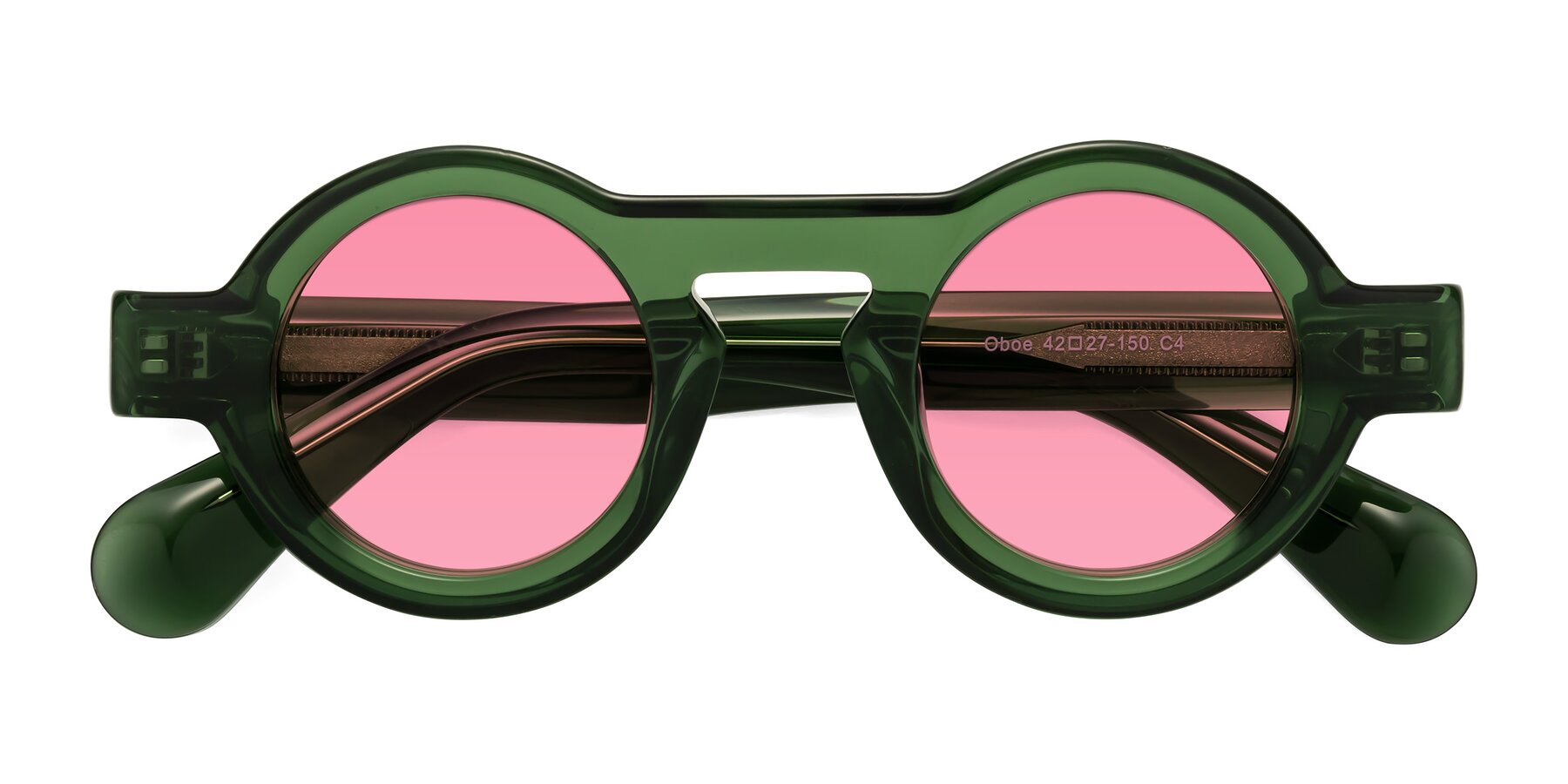Folded Front of Oboe in Jade Green with Pink Tinted Lenses