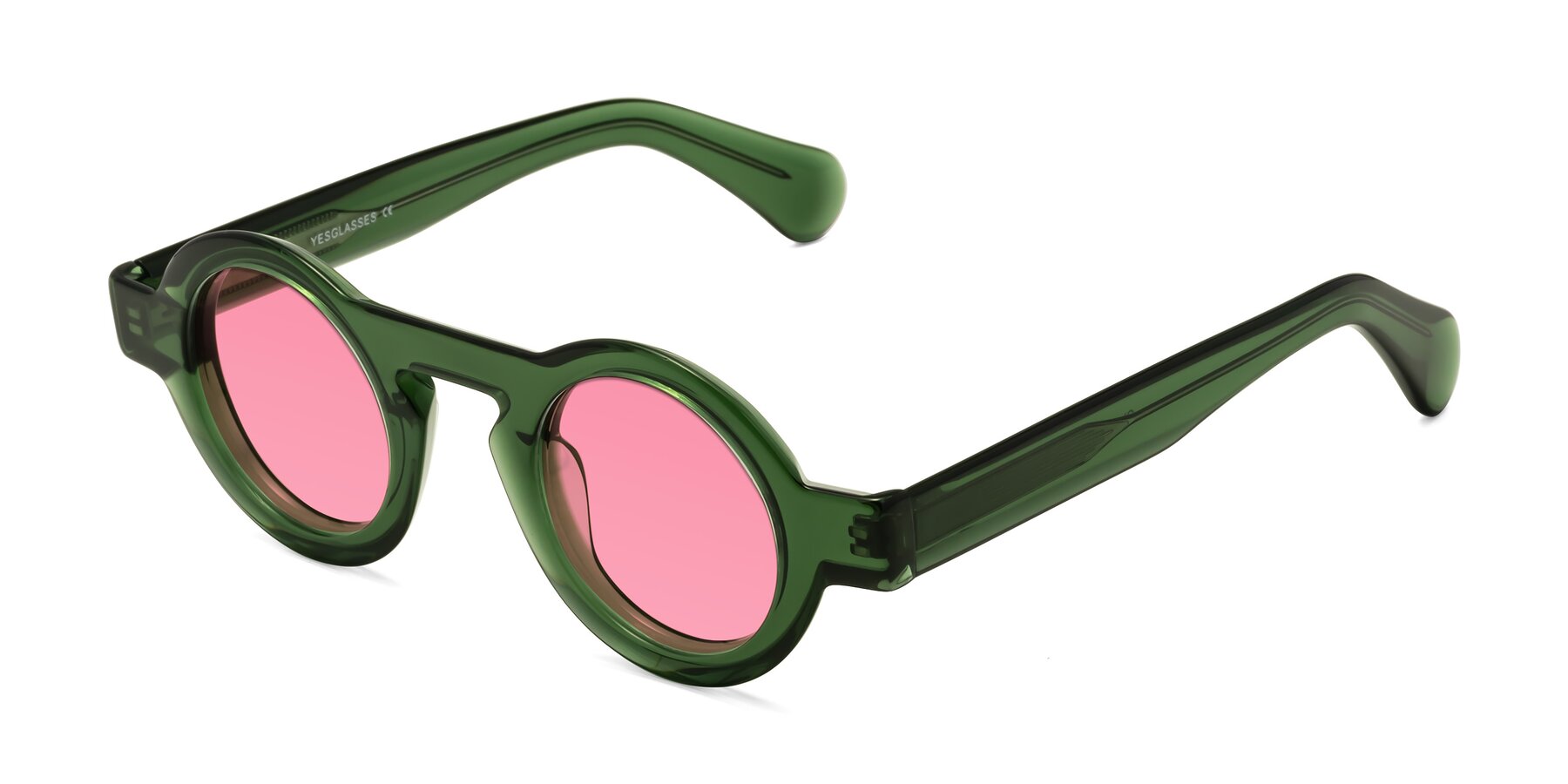 Angle of Oboe in Jade Green with Pink Tinted Lenses