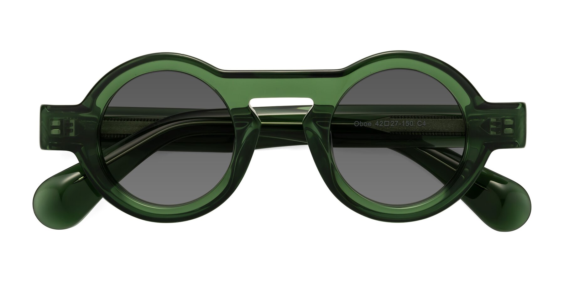 Folded Front of Oboe in Jade Green with Medium Gray Tinted Lenses