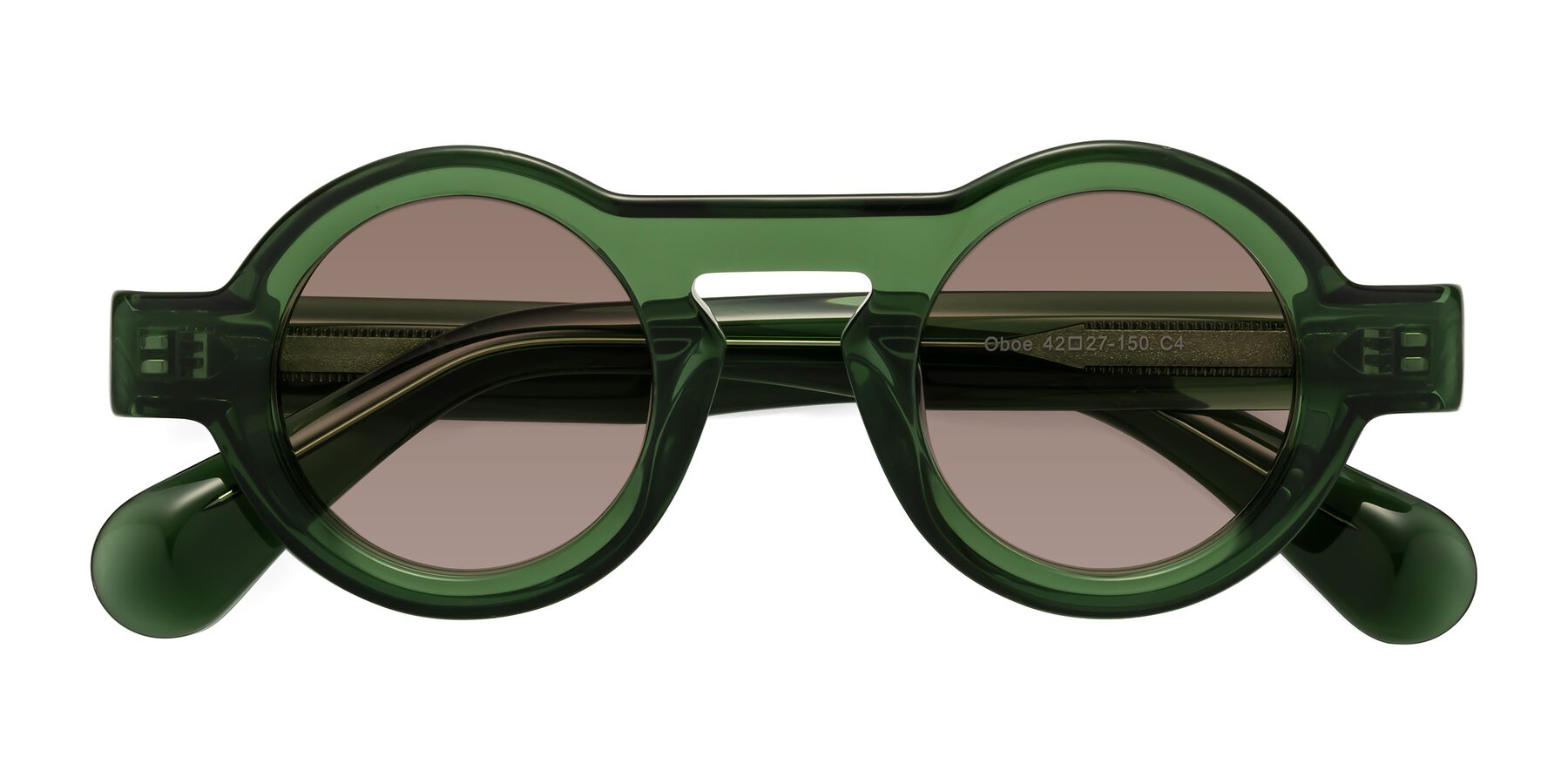 Folded Front of Oboe in Jade Green with Medium Brown Tinted Lenses