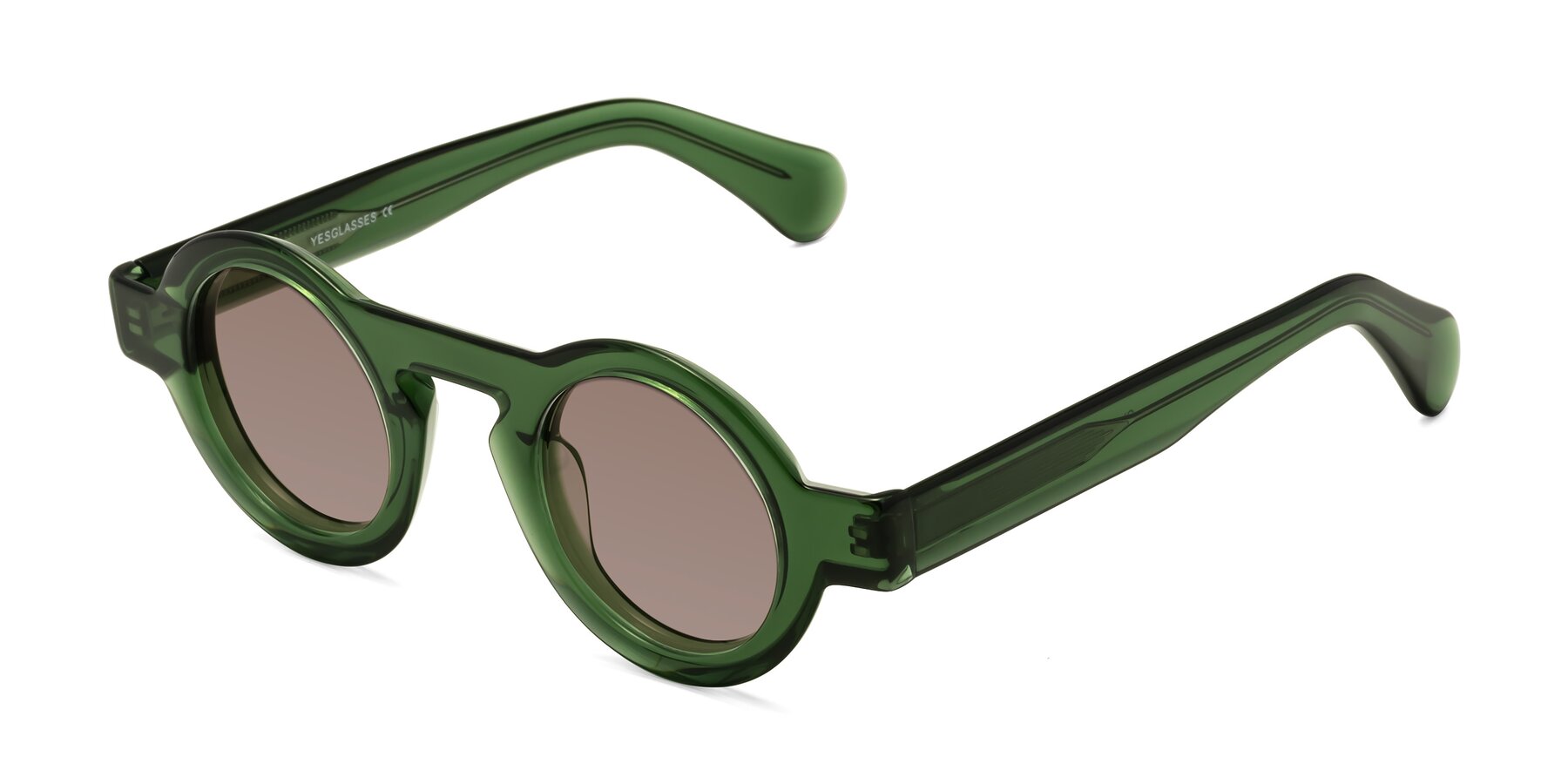 Angle of Oboe in Jade Green with Medium Brown Tinted Lenses