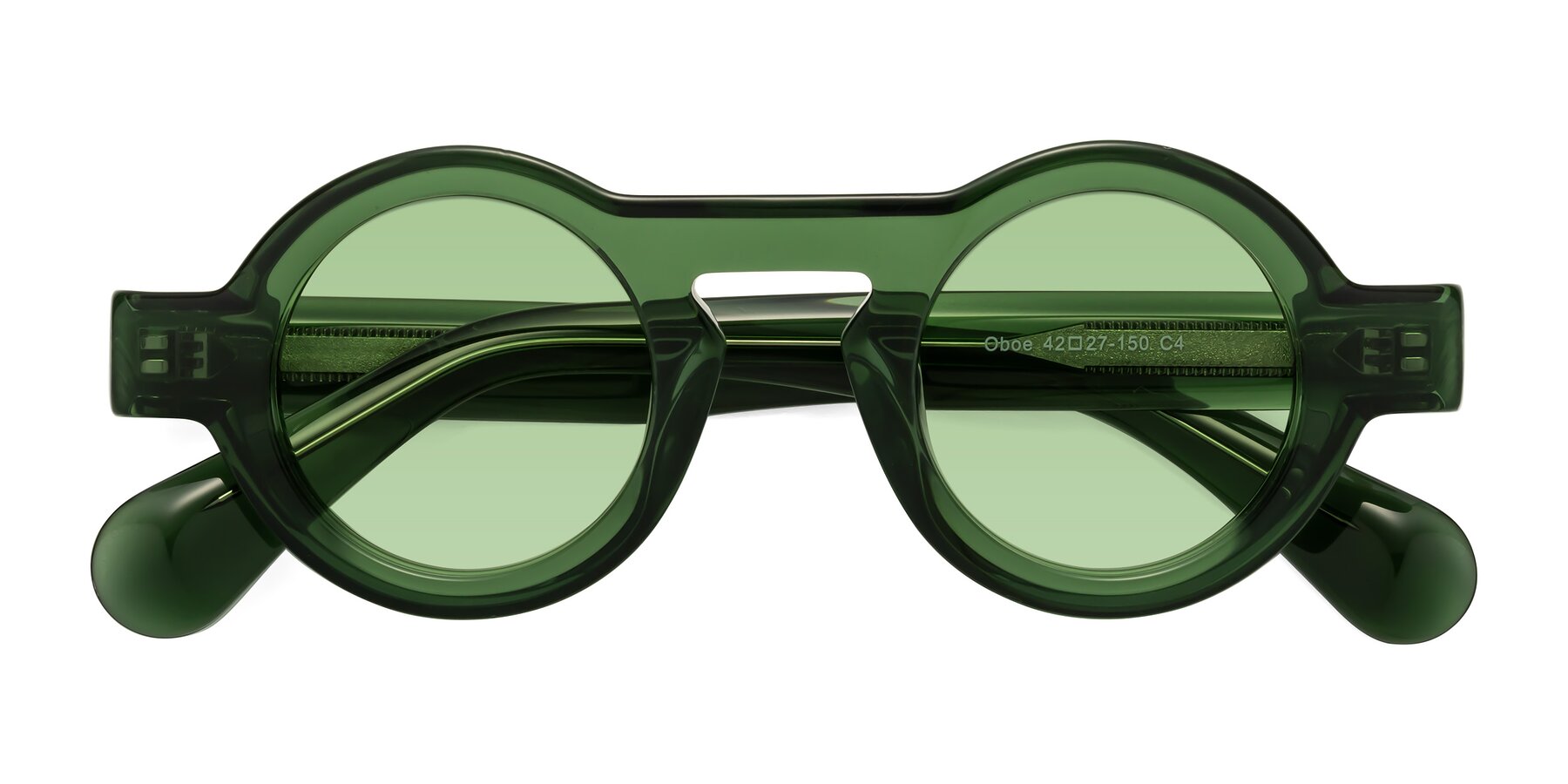 Folded Front of Oboe in Jade Green with Medium Green Tinted Lenses