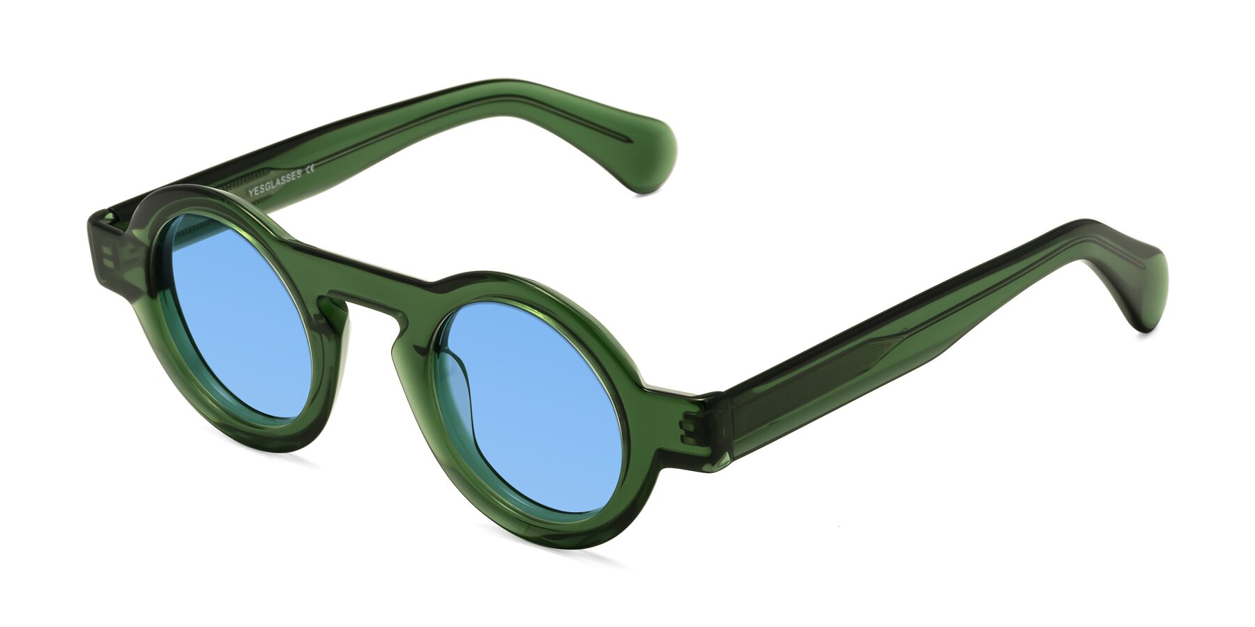 Angle of Oboe in Jade Green with Medium Blue Tinted Lenses