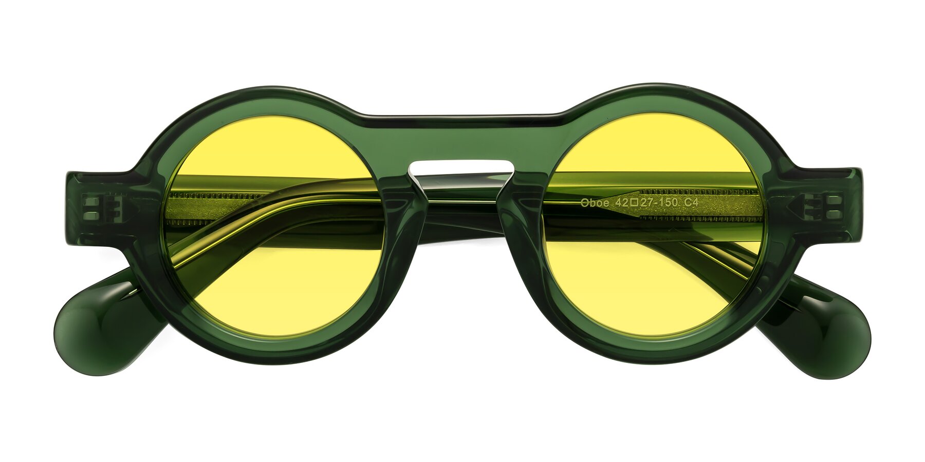 Folded Front of Oboe in Jade Green with Medium Yellow Tinted Lenses