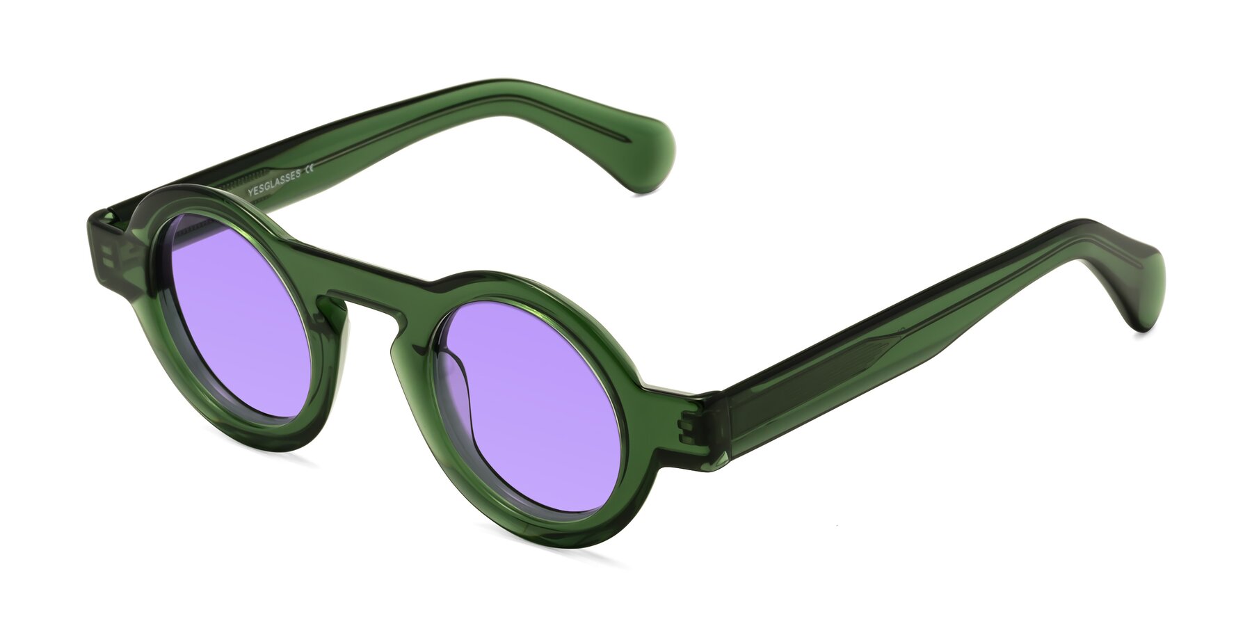 Angle of Oboe in Jade Green with Medium Purple Tinted Lenses
