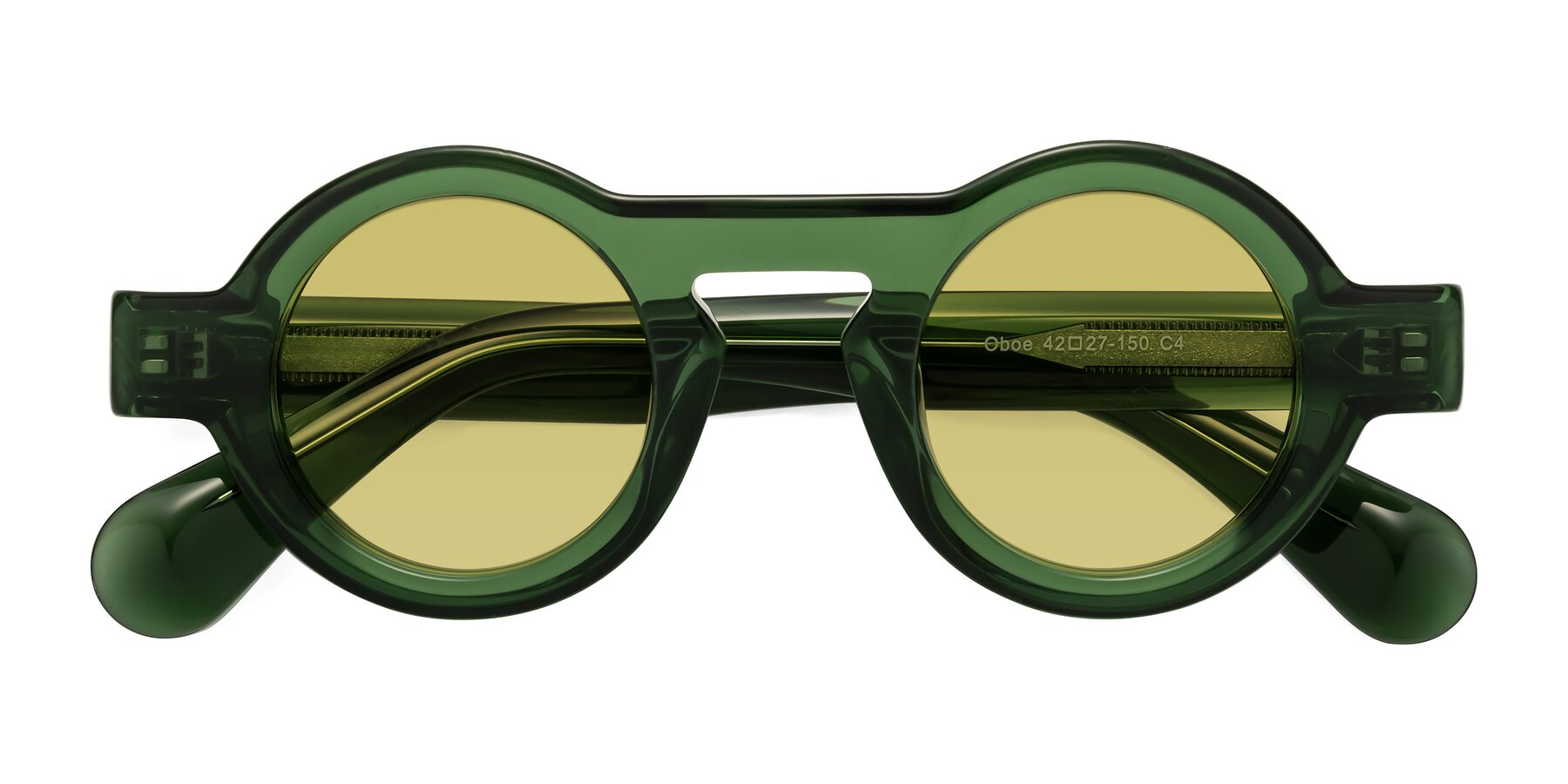 Folded Front of Oboe in Jade Green with Medium Champagne Tinted Lenses