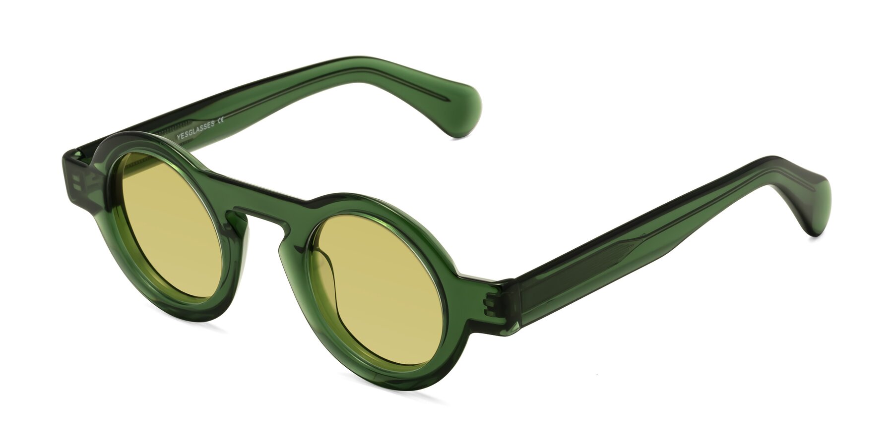 Angle of Oboe in Jade Green with Medium Champagne Tinted Lenses
