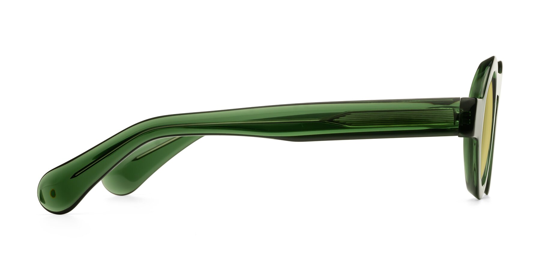 Side of Oboe in Jade Green with Medium Champagne Tinted Lenses