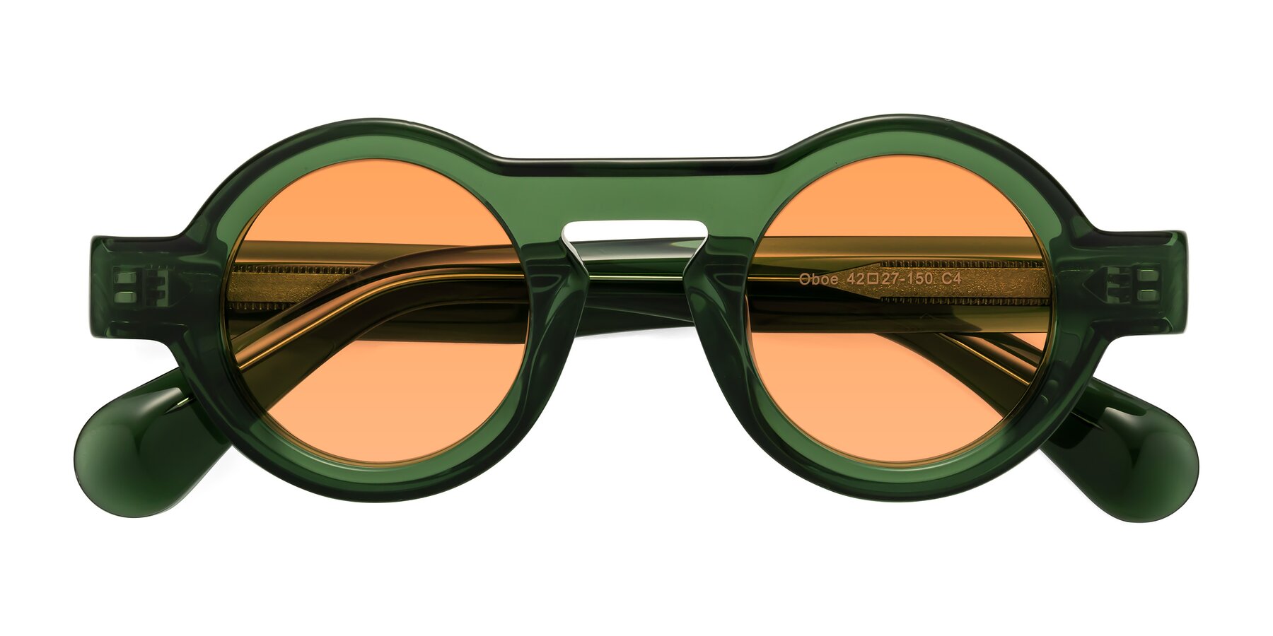 Folded Front of Oboe in Jade Green with Medium Orange Tinted Lenses