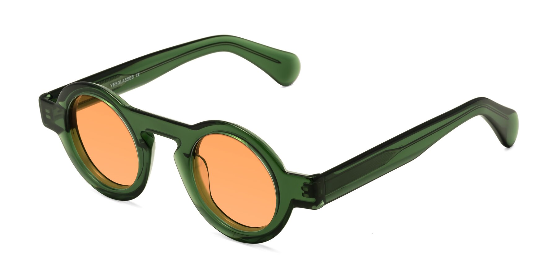 Angle of Oboe in Jade Green with Medium Orange Tinted Lenses
