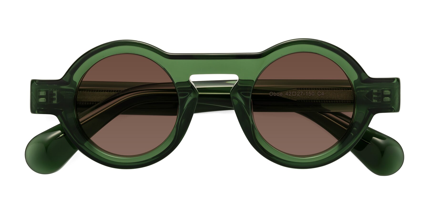Folded Front of Oboe in Jade Green with Brown Tinted Lenses