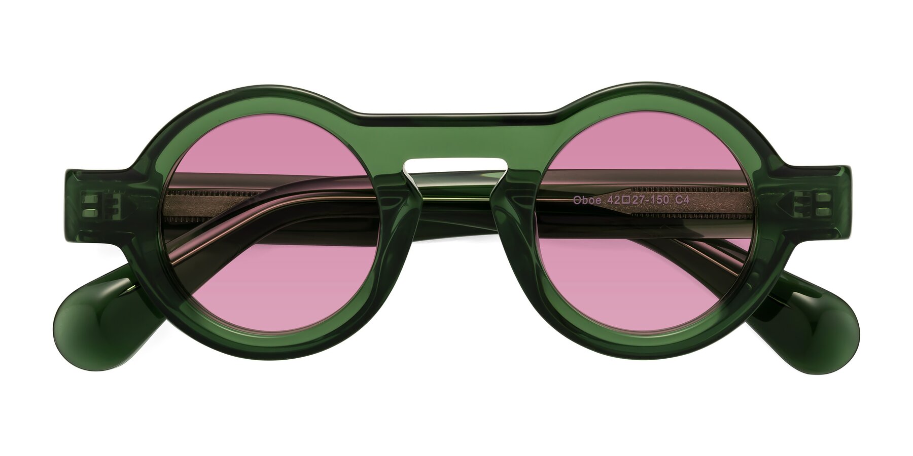 Folded Front of Oboe in Jade Green with Medium Wine Tinted Lenses