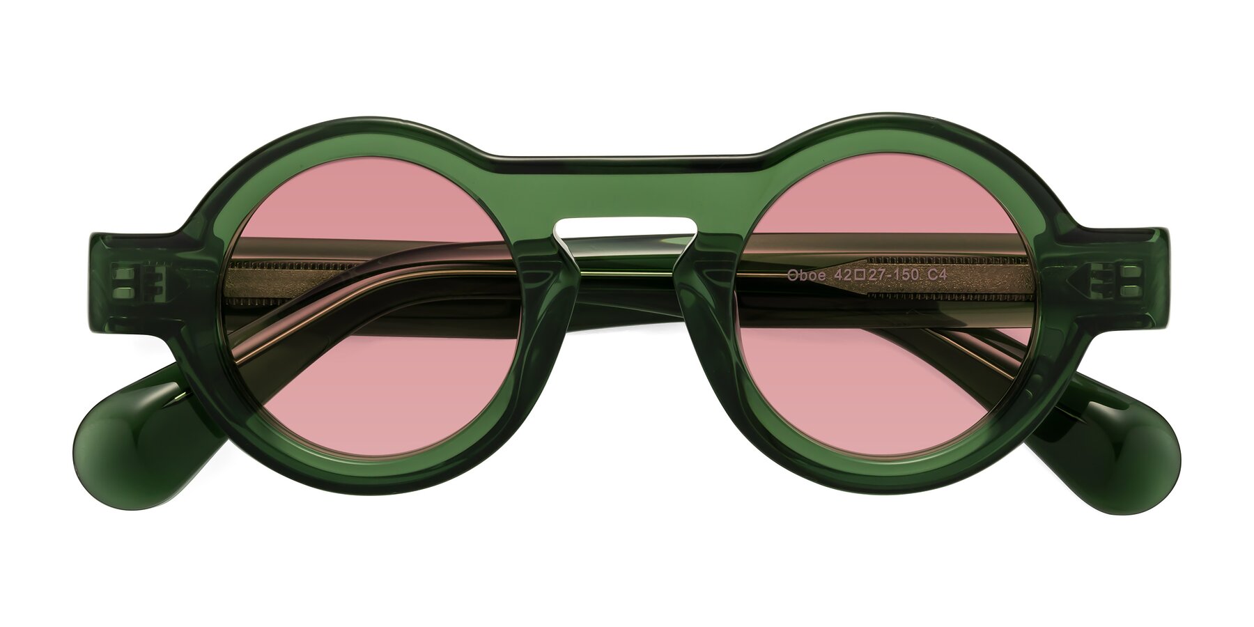 Folded Front of Oboe in Jade Green with Medium Garnet Tinted Lenses