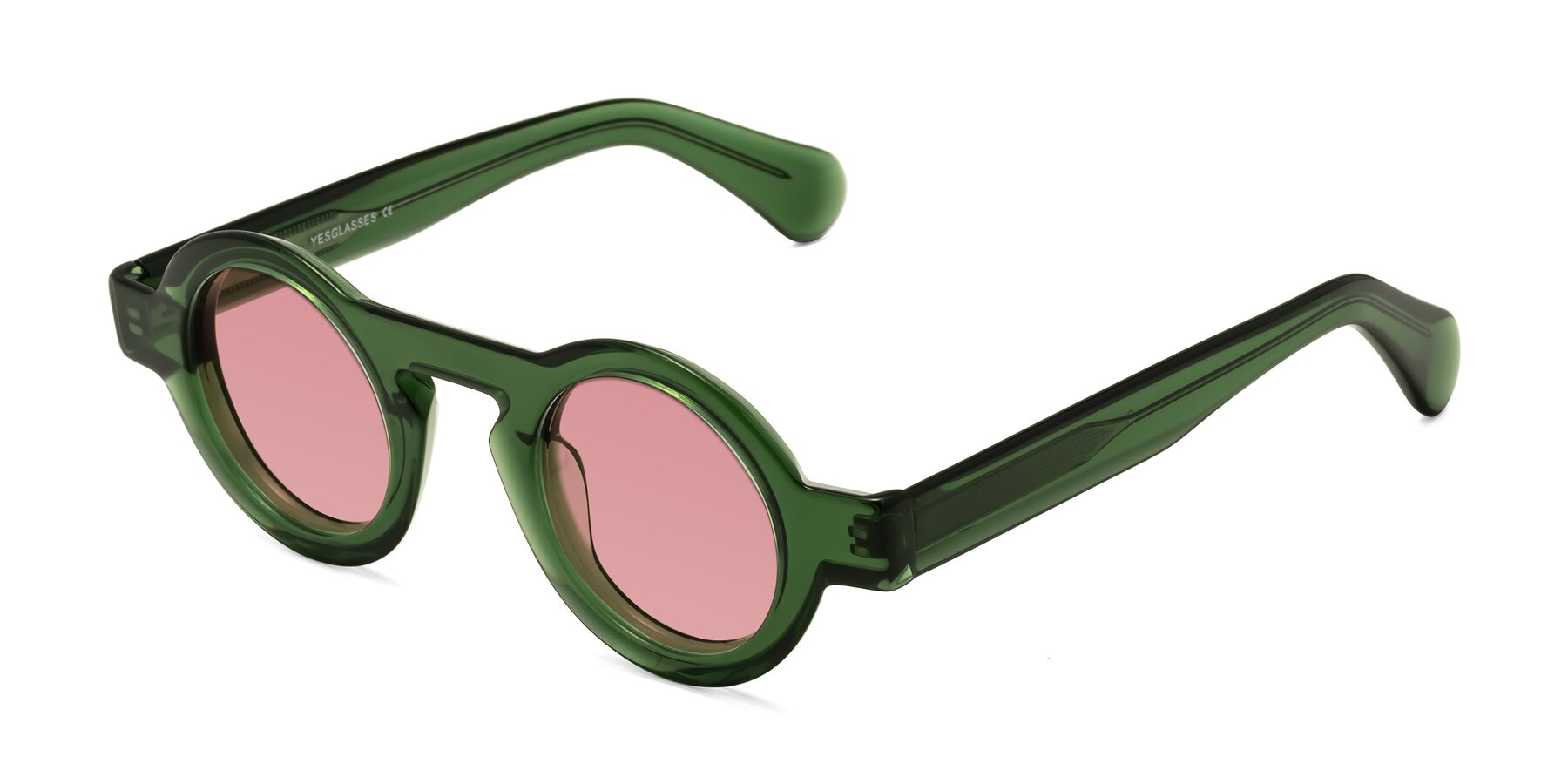 Angle of Oboe in Jade Green with Medium Garnet Tinted Lenses