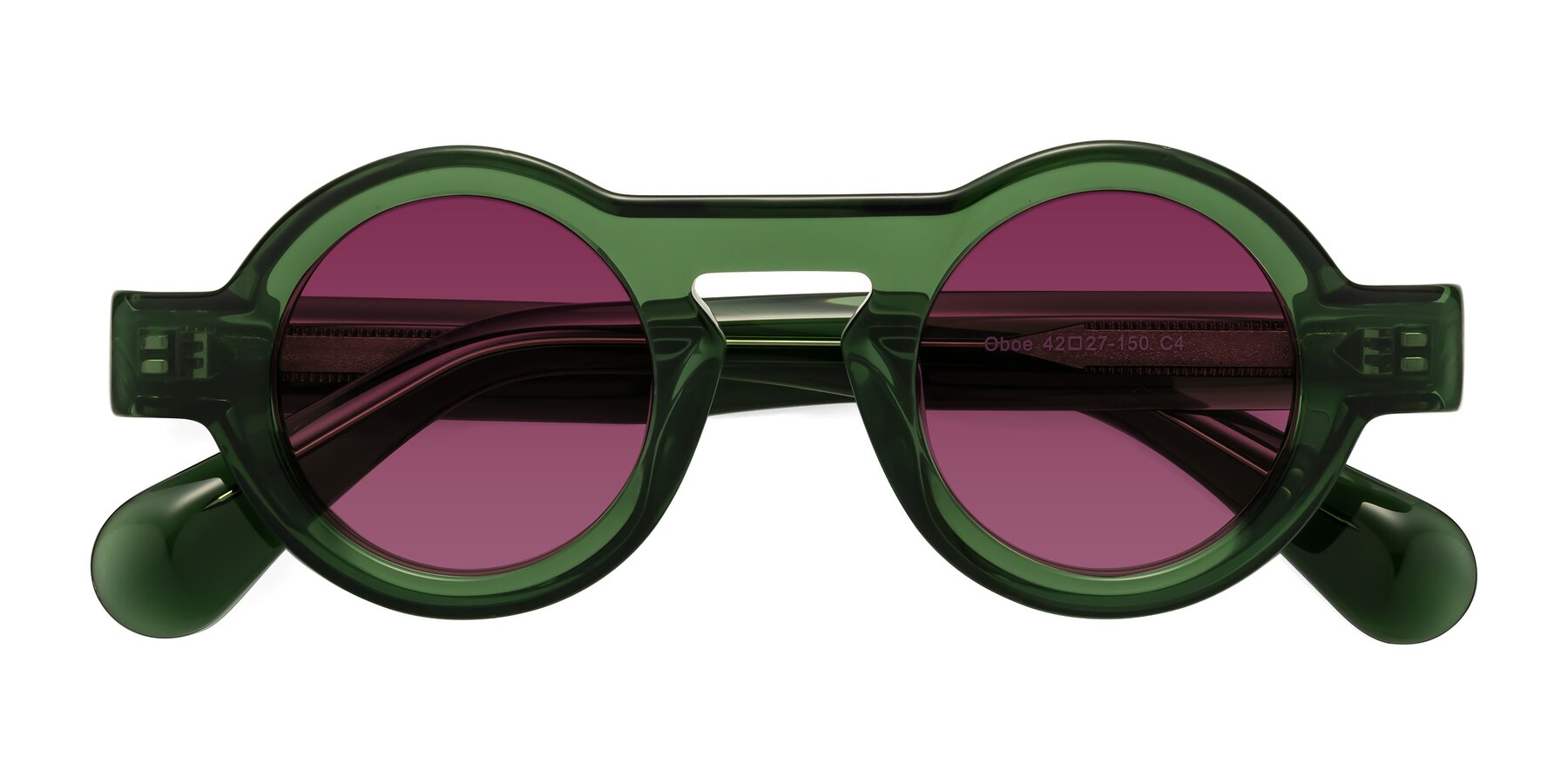 Folded Front of Oboe in Jade Green with Wine Tinted Lenses