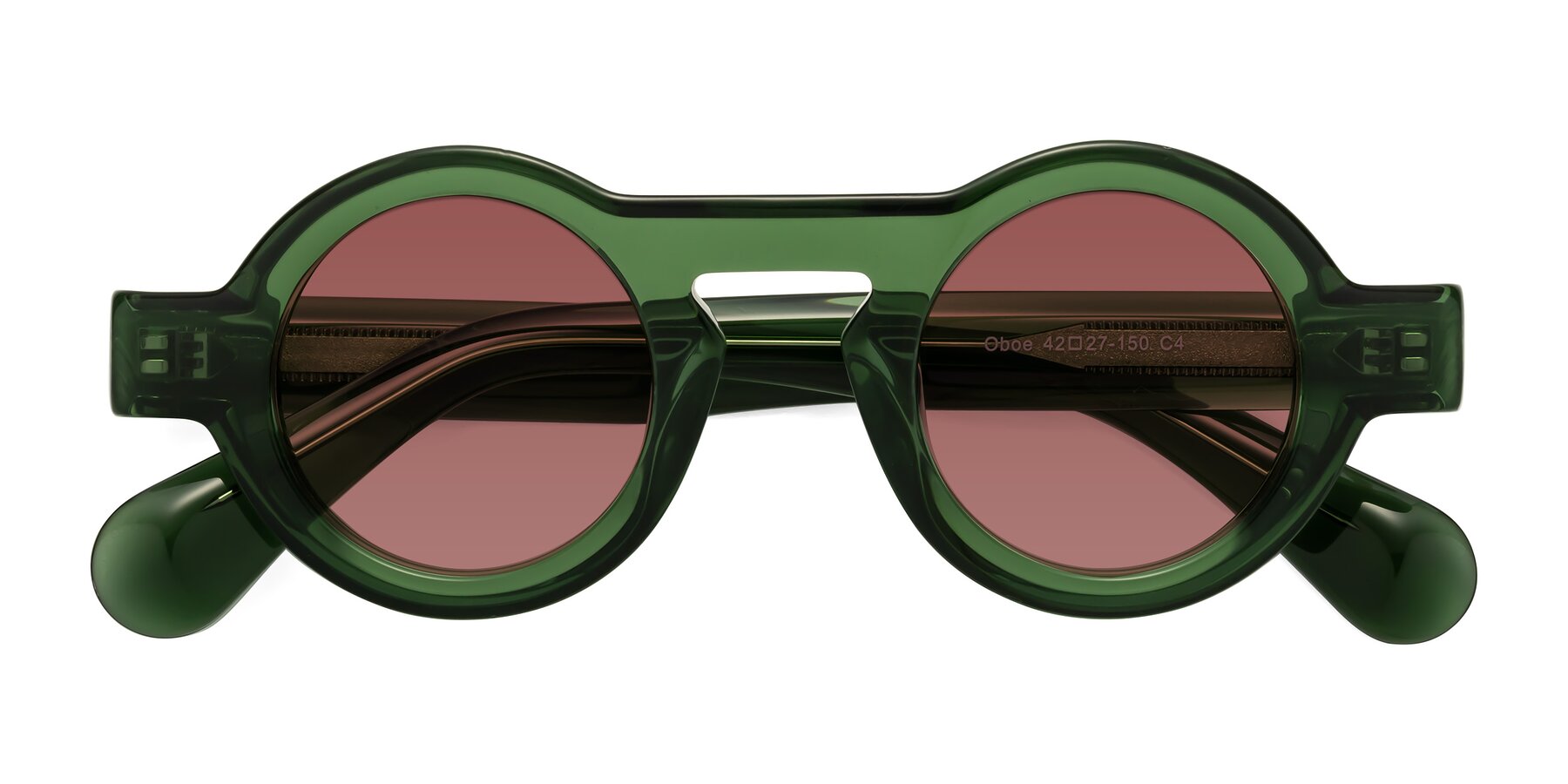 Folded Front of Oboe in Jade Green with Garnet Tinted Lenses