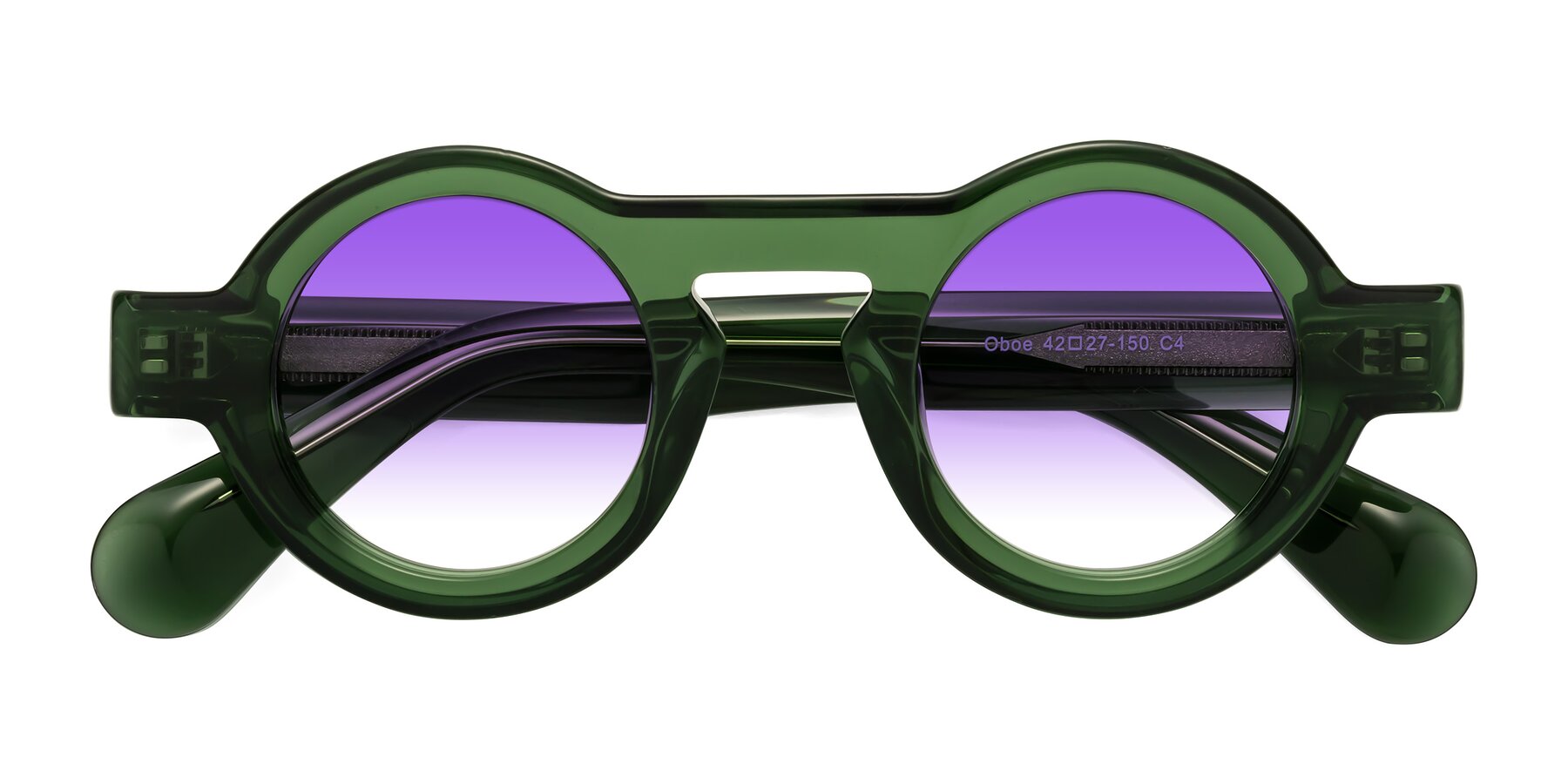 Folded Front of Oboe in Jade Green with Purple Gradient Lenses