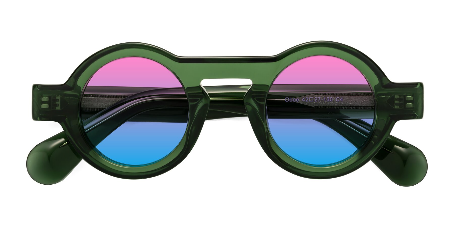 Folded Front of Oboe in Jade Green with Pink / Blue Gradient Lenses