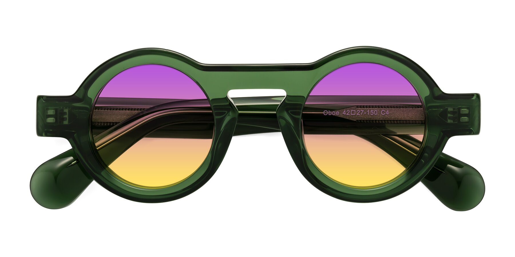 Folded Front of Oboe in Jade Green with Purple / Yellow Gradient Lenses