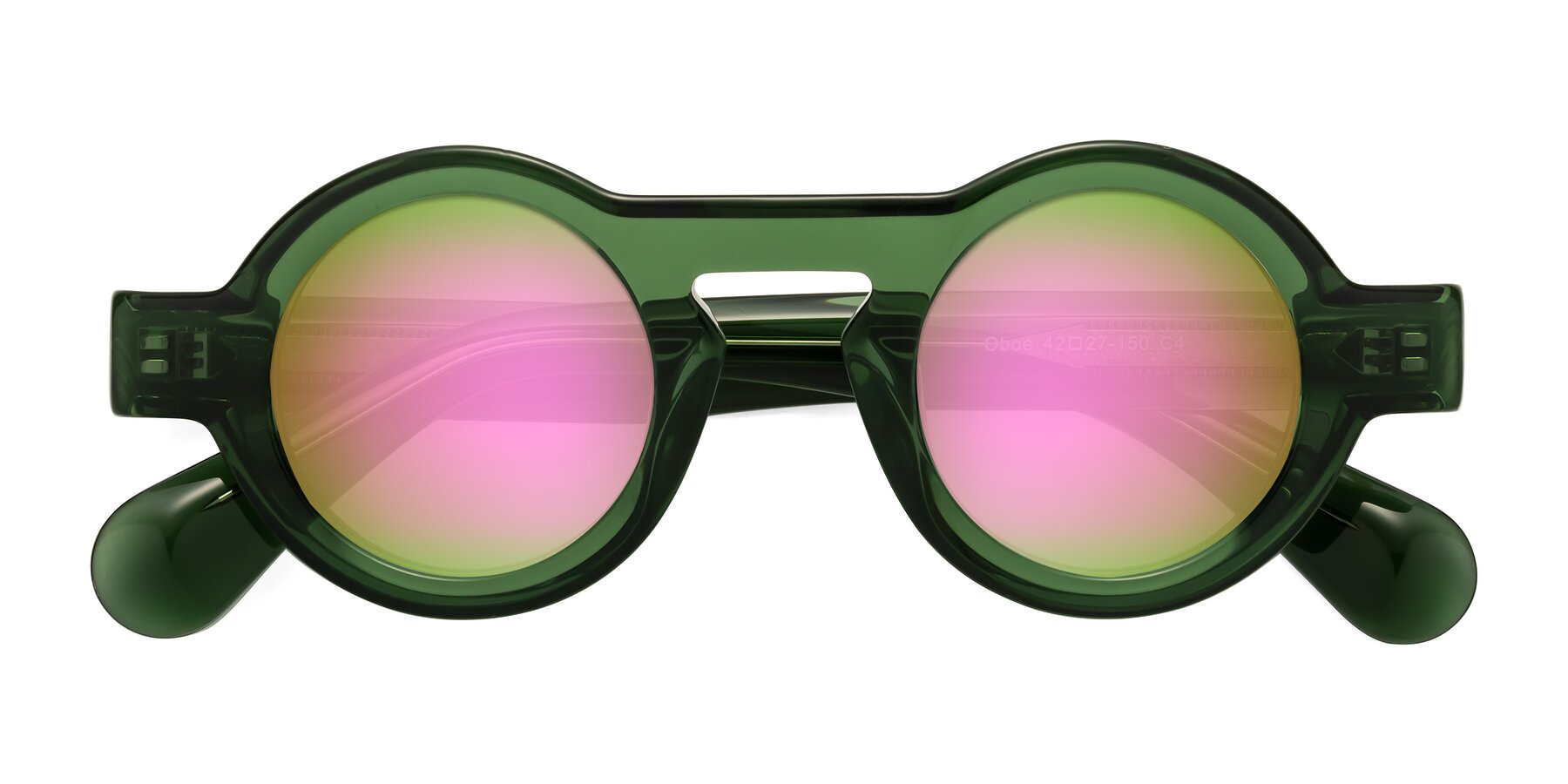Folded Front of Oboe in Jade Green with Pink Mirrored Lenses
