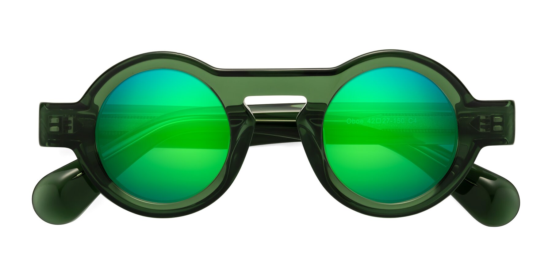 Folded Front of Oboe in Jade Green with Green Mirrored Lenses
