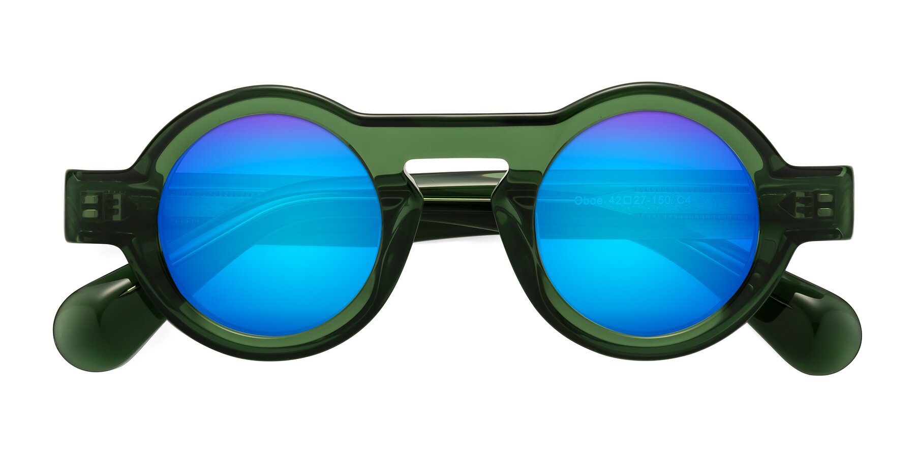 Folded Front of Oboe in Jade Green with Blue Mirrored Lenses