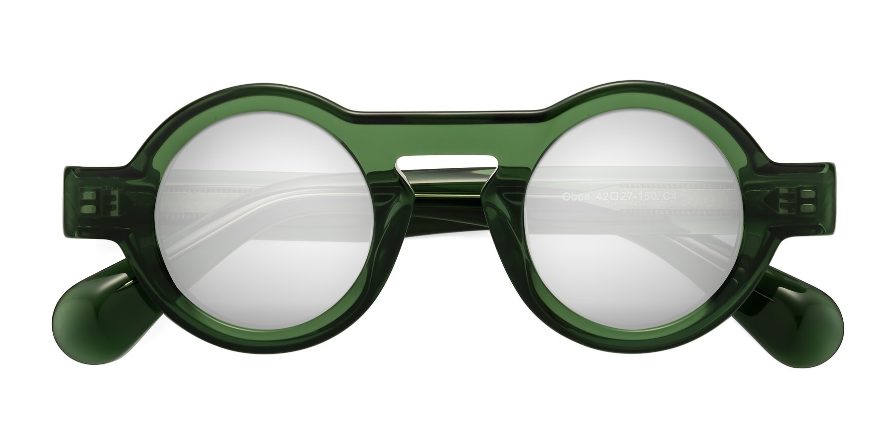 Folded Front of Oboe in Jade Green with Silver Mirrored Lenses