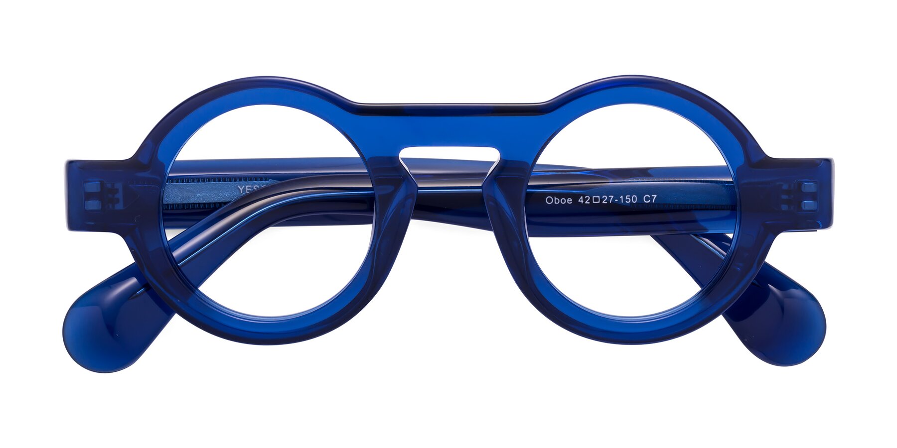 Folded Front of Oboe in Blue with Clear Reading Eyeglass Lenses