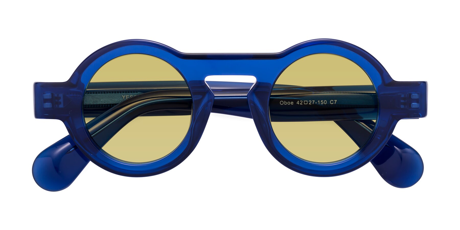 Folded Front of Oboe in Blue with Medium Champagne Tinted Lenses