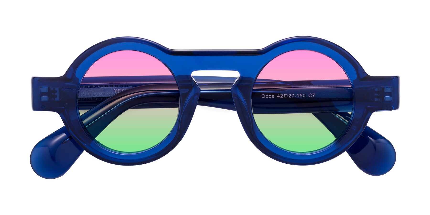 Folded Front of Oboe in Blue with Pink / Green Gradient Lenses