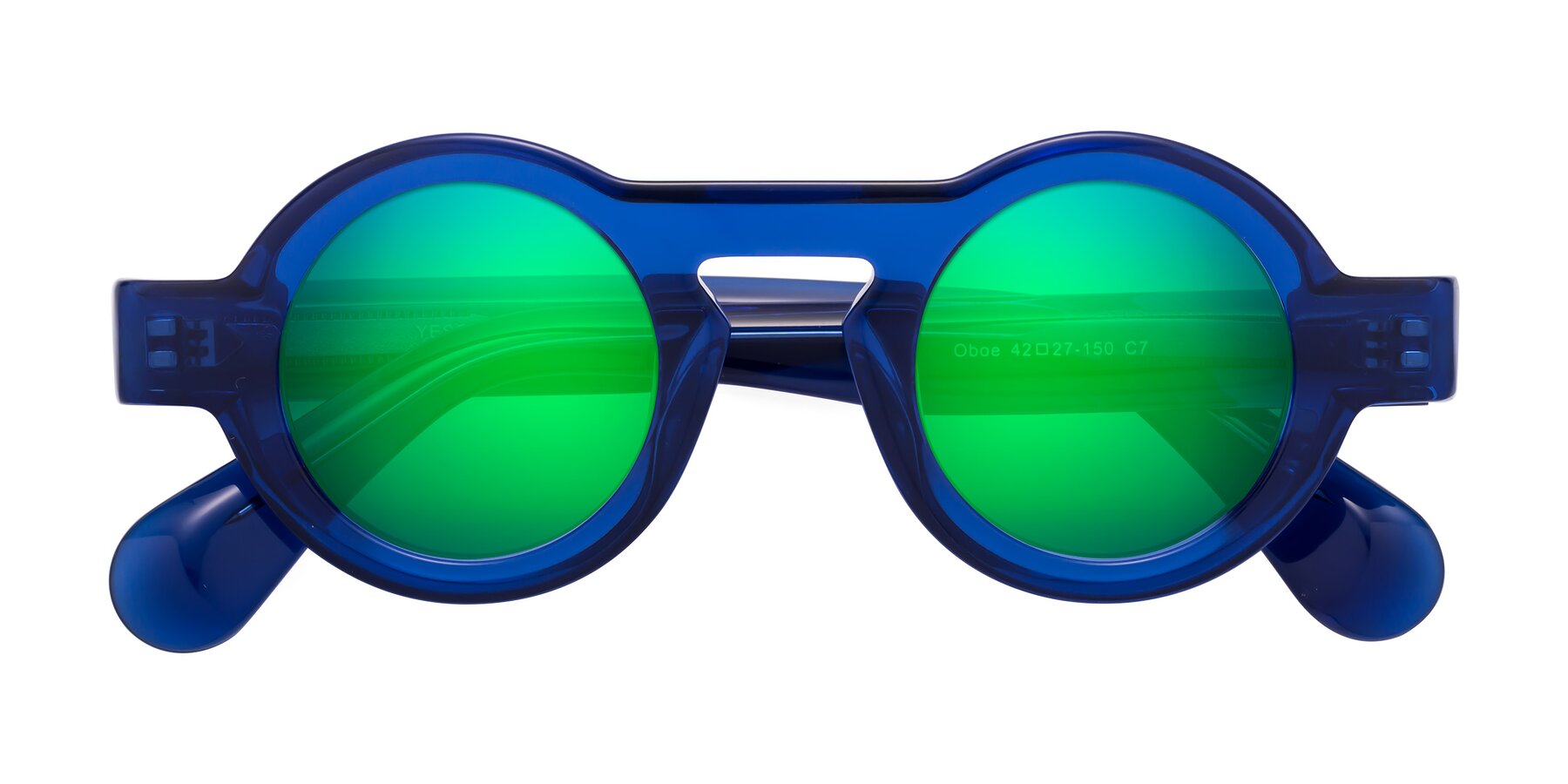 Folded Front of Oboe in Blue with Green Mirrored Lenses