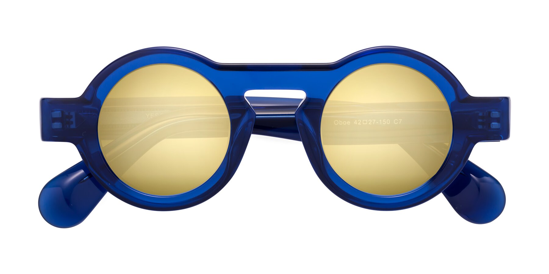 Folded Front of Oboe in Blue with Gold Mirrored Lenses
