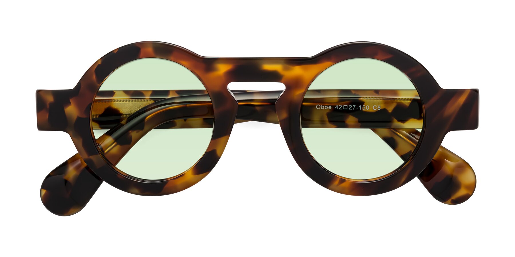 Folded Front of Oboe in Tortoise with Light Green Tinted Lenses