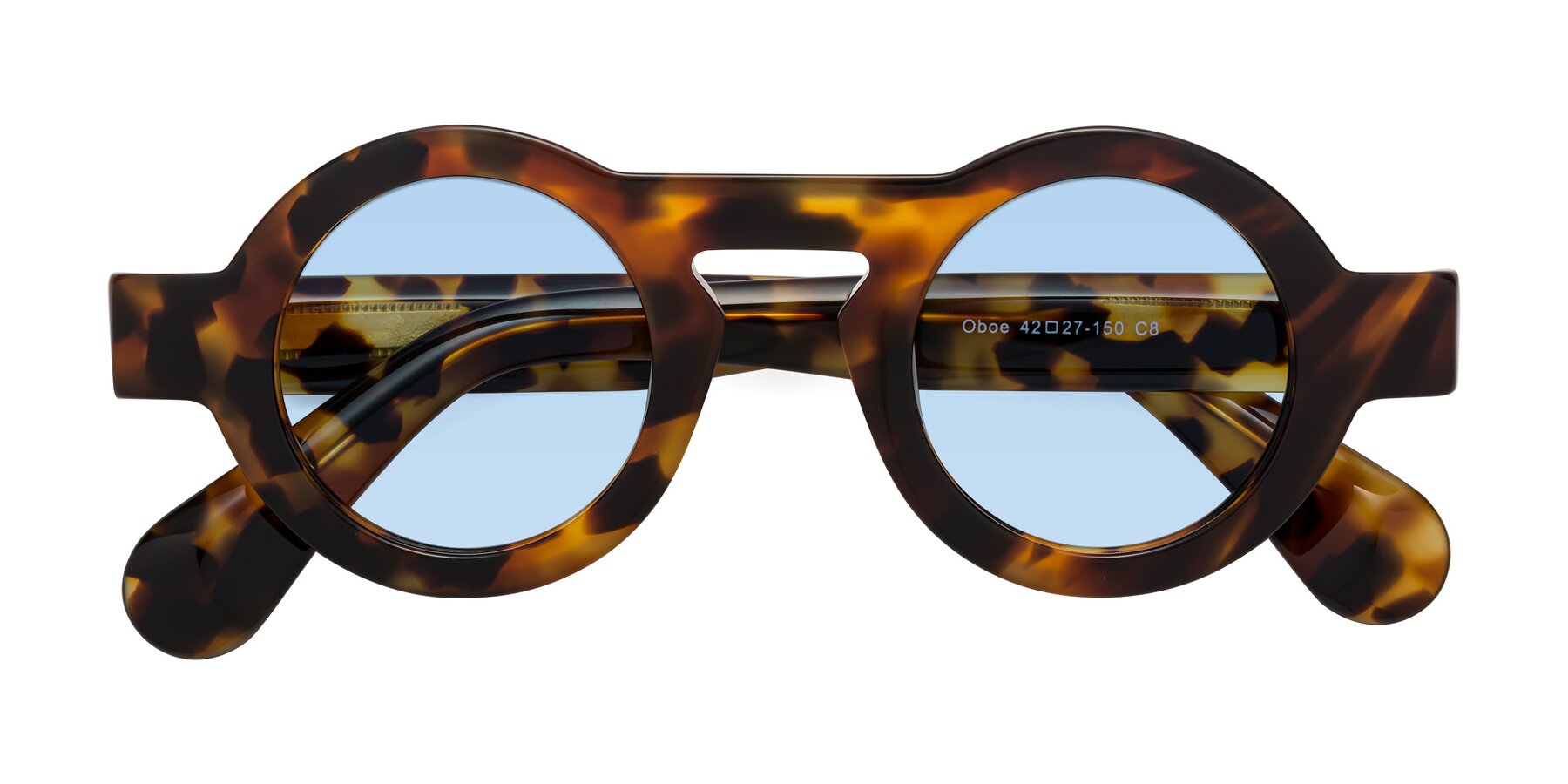 Folded Front of Oboe in Tortoise with Light Blue Tinted Lenses