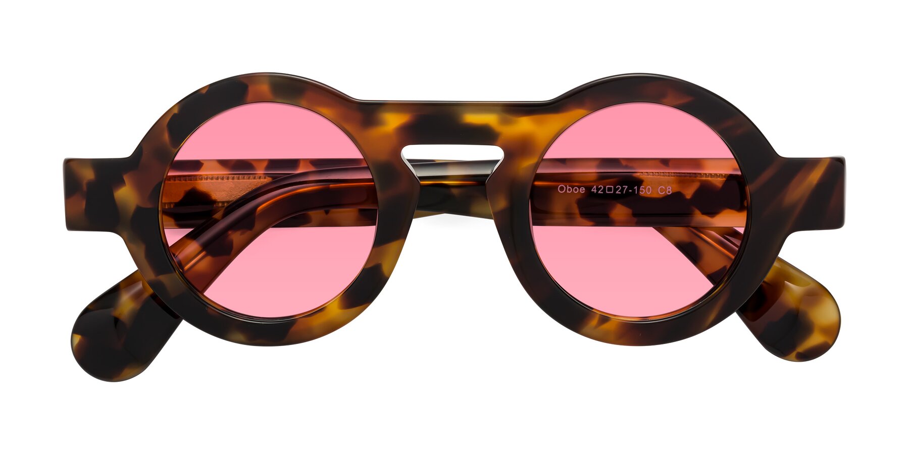 Folded Front of Oboe in Tortoise with Pink Tinted Lenses