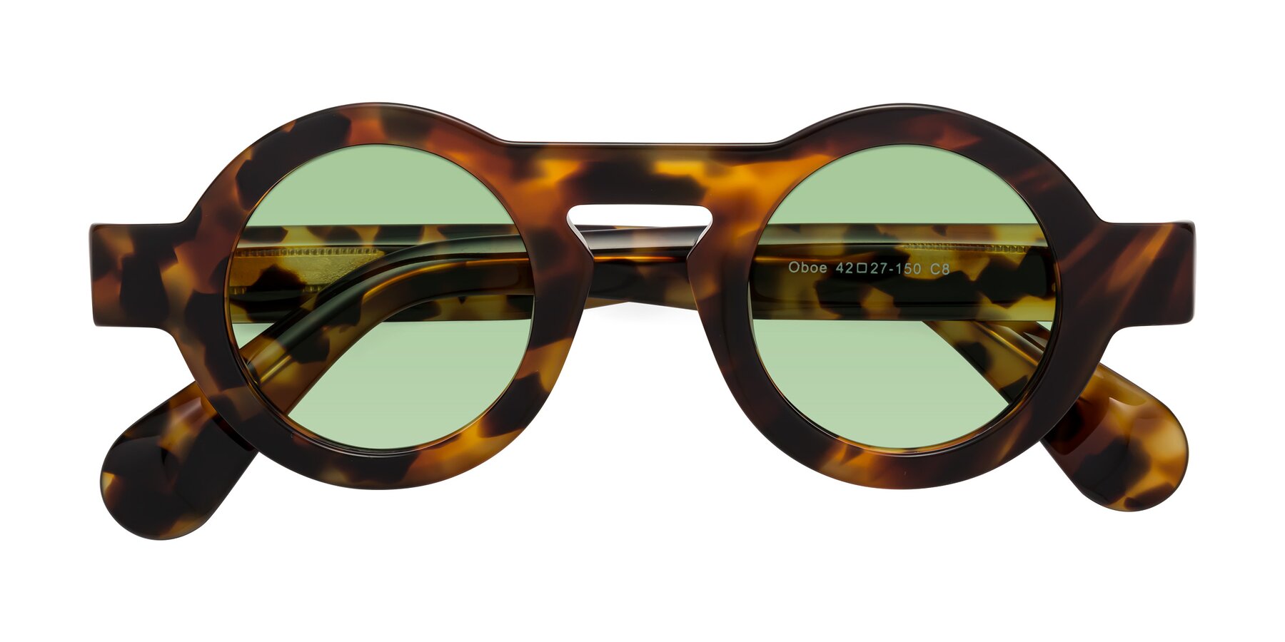 Folded Front of Oboe in Tortoise with Medium Green Tinted Lenses