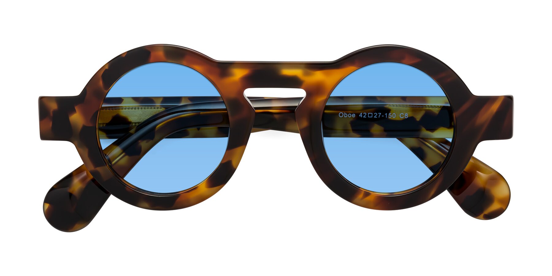 Folded Front of Oboe in Tortoise with Medium Blue Tinted Lenses