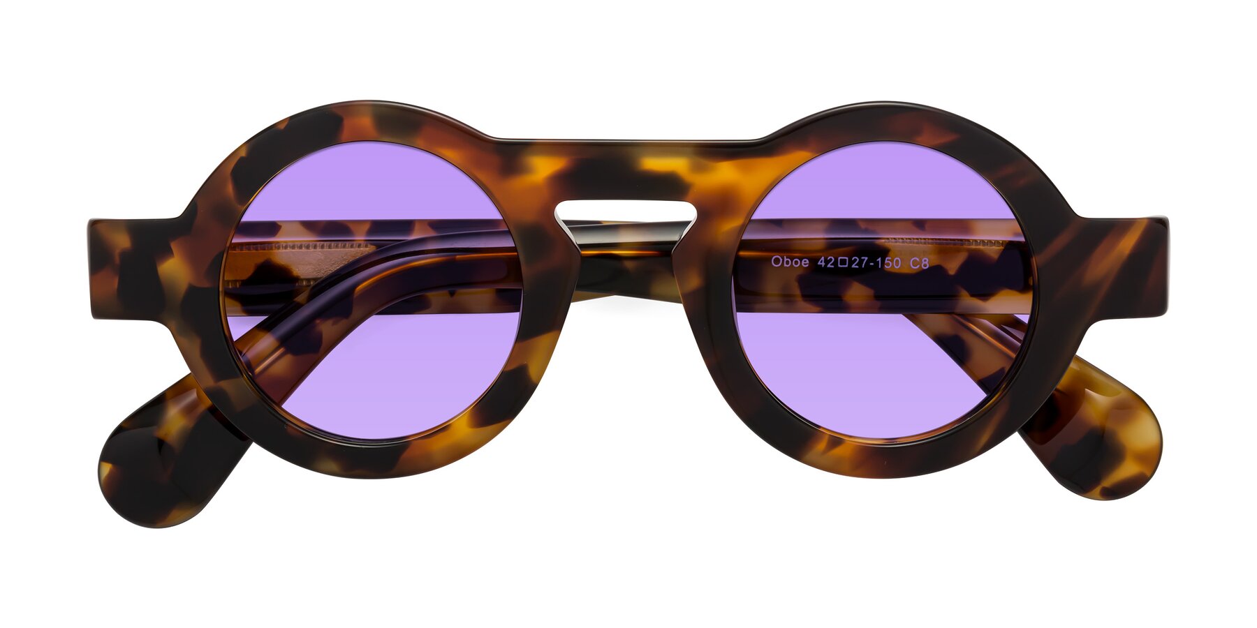 Folded Front of Oboe in Tortoise with Medium Purple Tinted Lenses