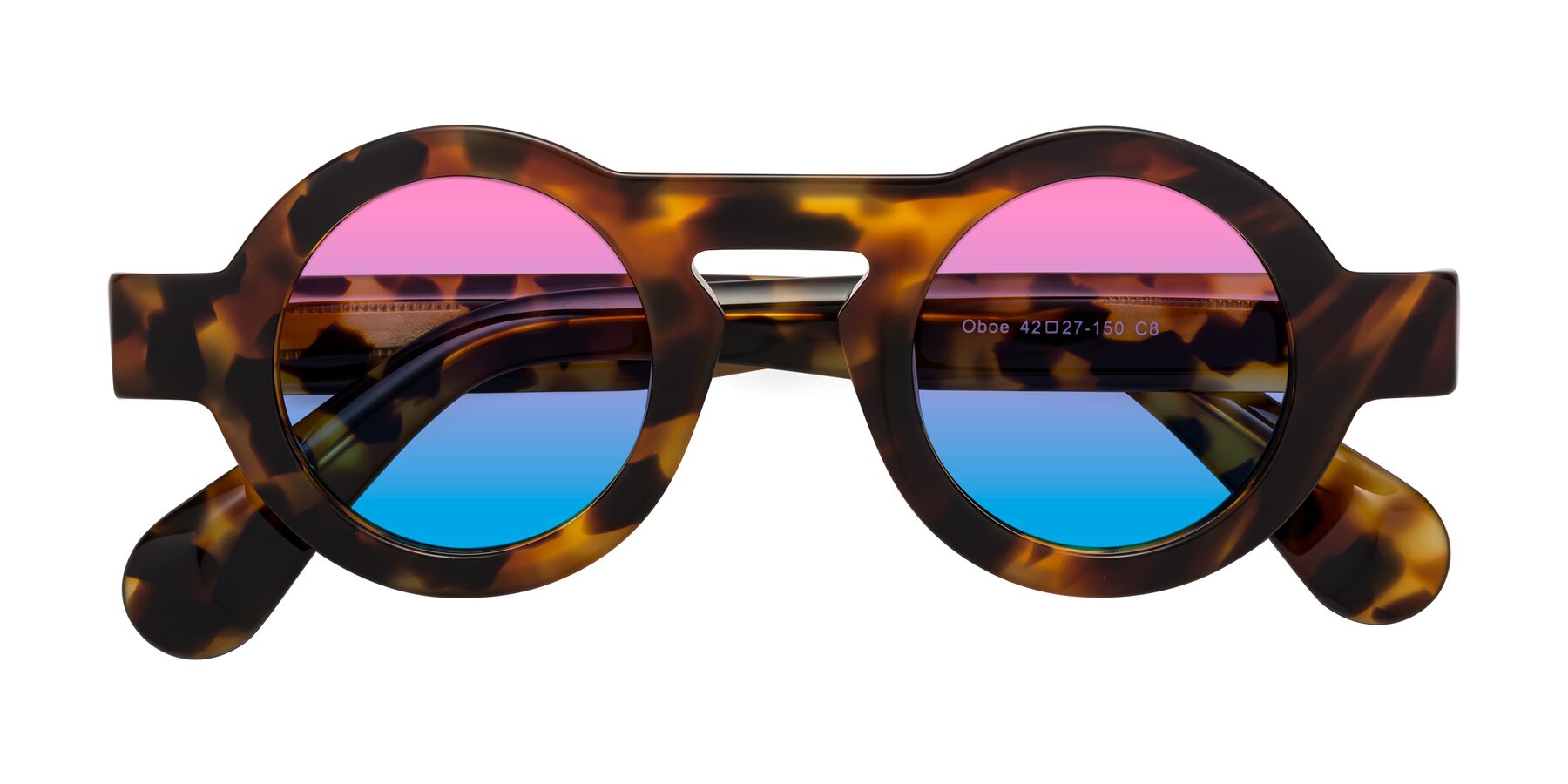 Folded Front of Oboe in Tortoise with Pink / Blue Gradient Lenses