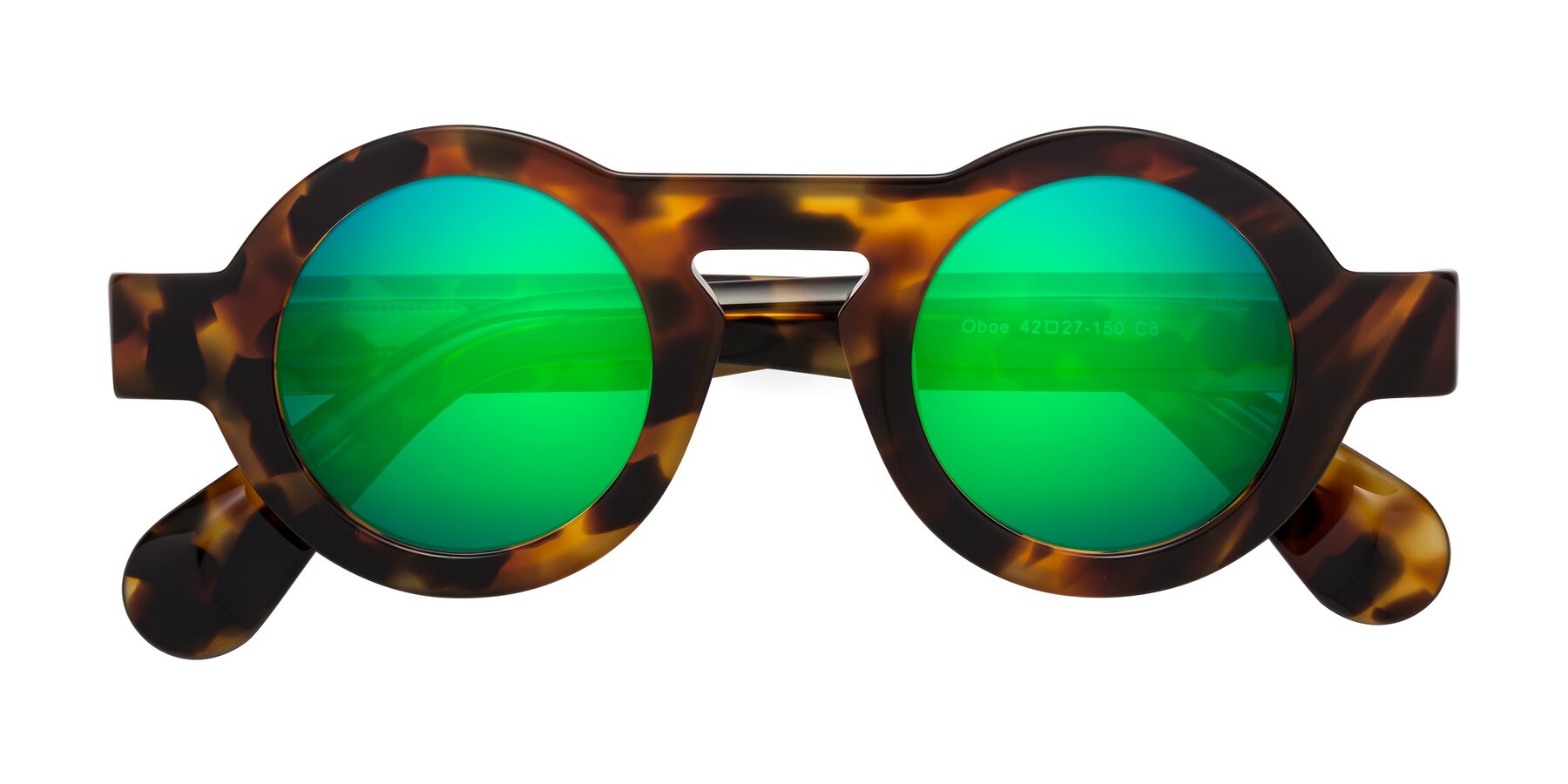 Folded Front of Oboe in Tortoise with Green Mirrored Lenses