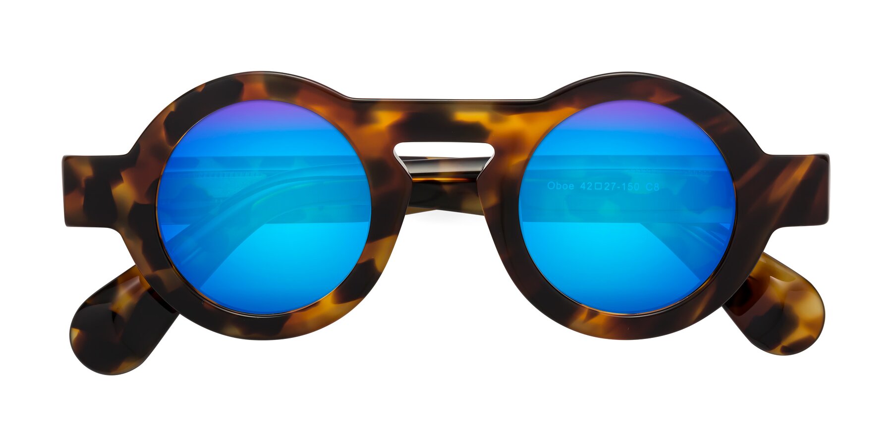 Folded Front of Oboe in Tortoise with Blue Mirrored Lenses