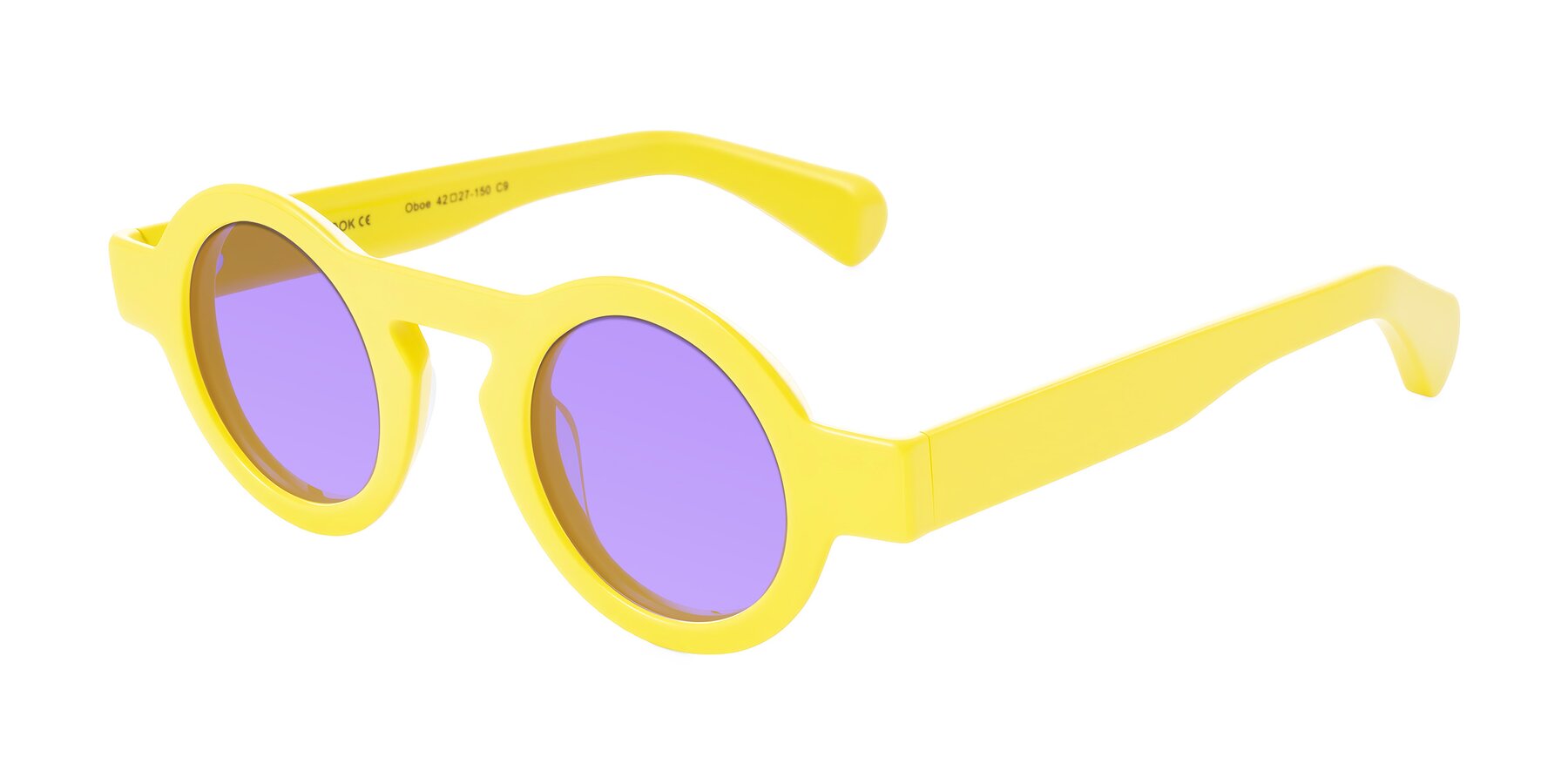Angle of Oboe in Lemon Yellow with Medium Purple Tinted Lenses
