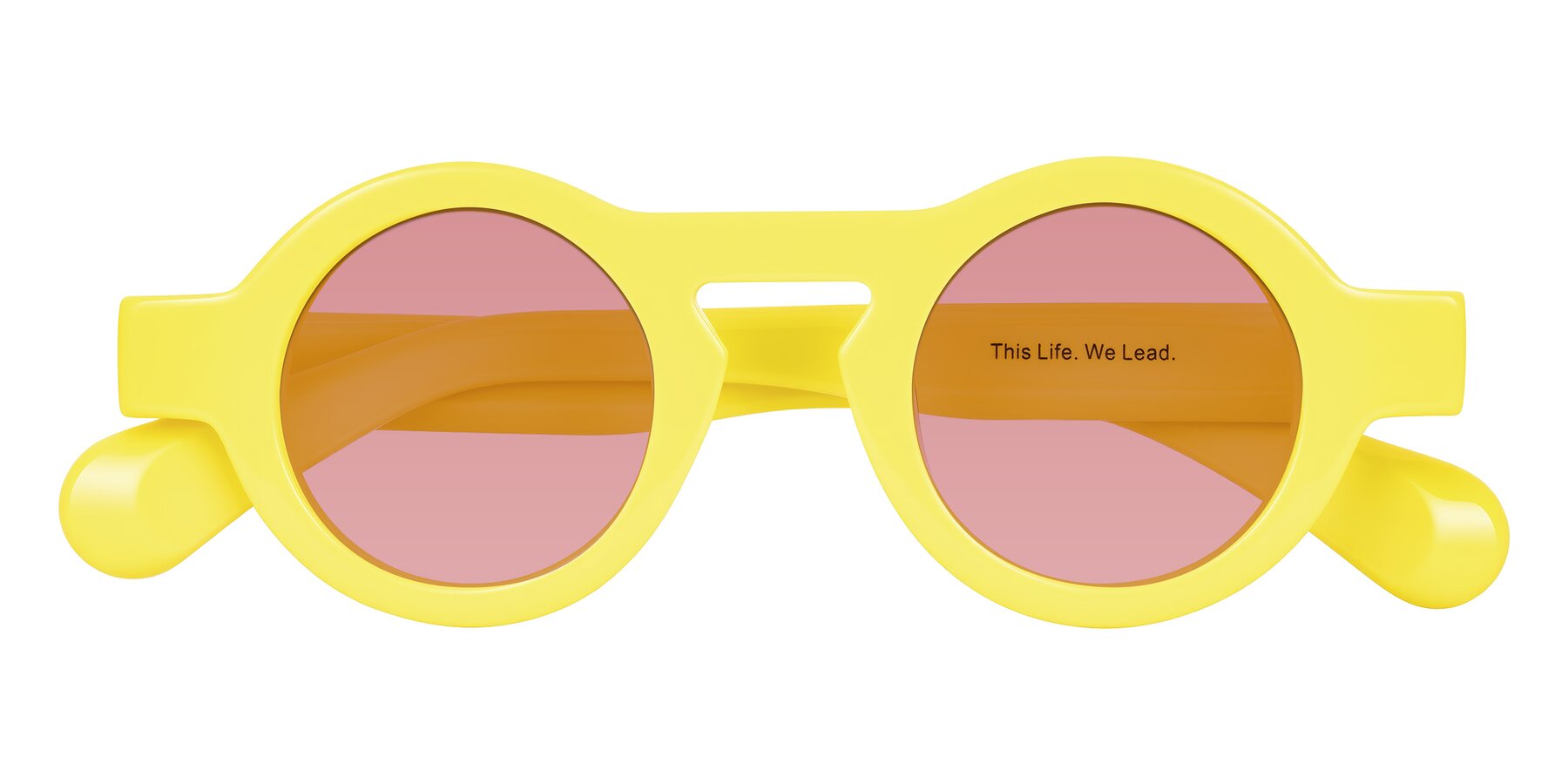 Folded Front of Oboe in Lemon Yellow with Medium Garnet Tinted Lenses