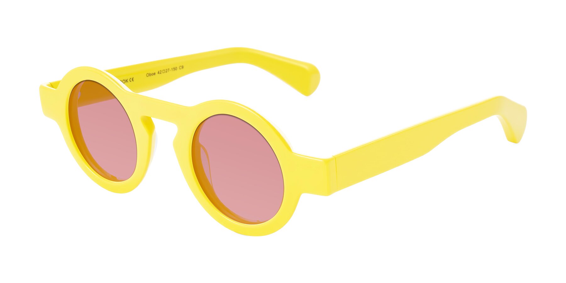 Angle of Oboe in Lemon Yellow with Medium Garnet Tinted Lenses