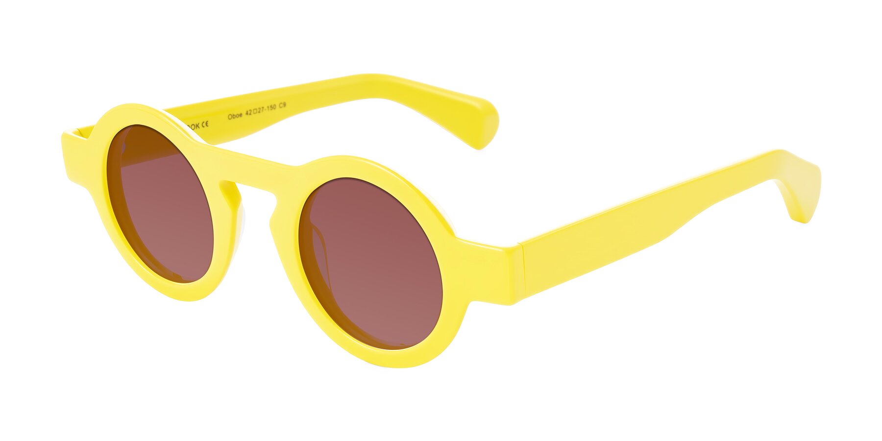 Angle of Oboe in Lemon Yellow with Garnet Tinted Lenses