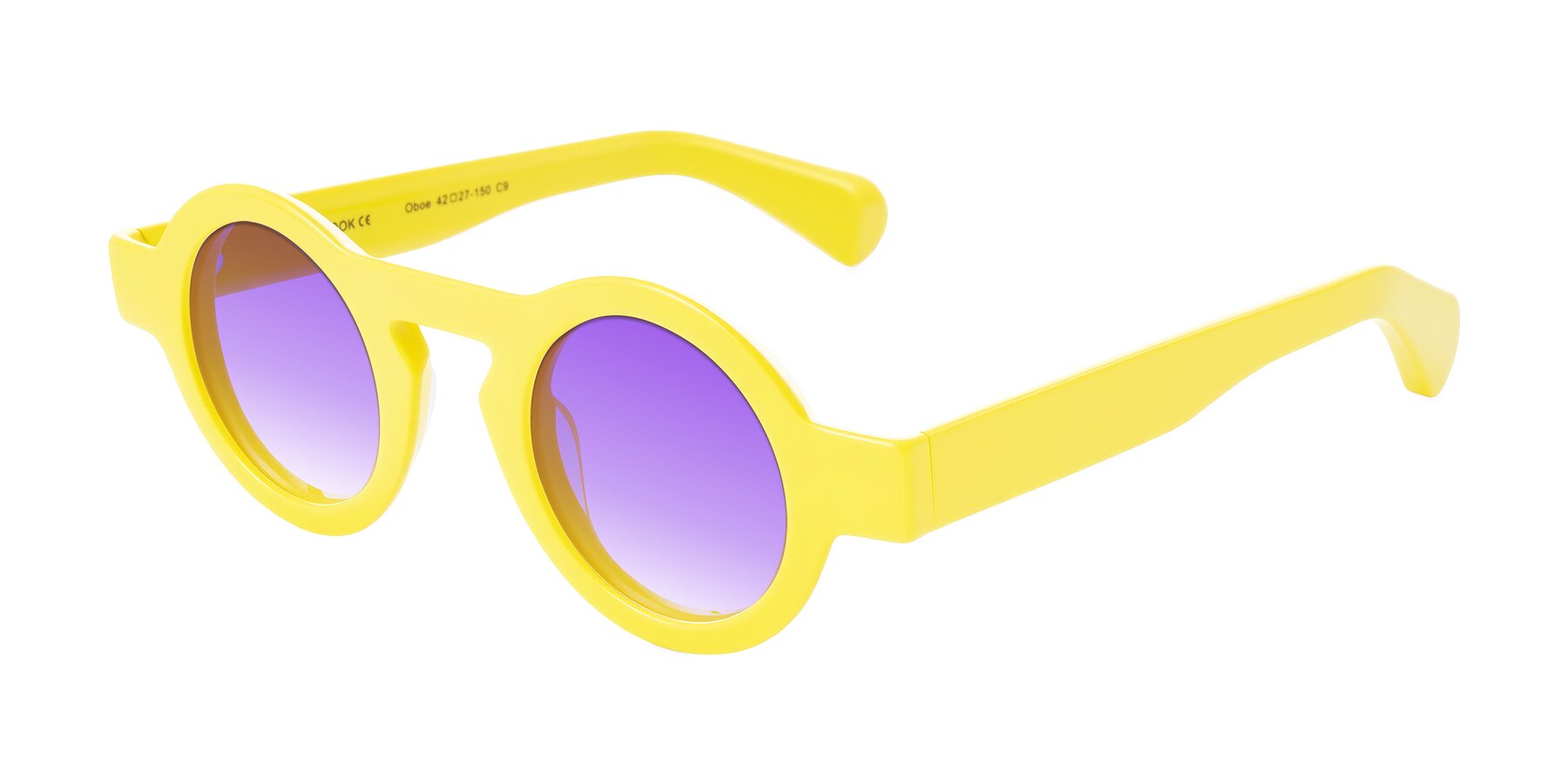 Angle of Oboe in Lemon Yellow with Purple Gradient Lenses
