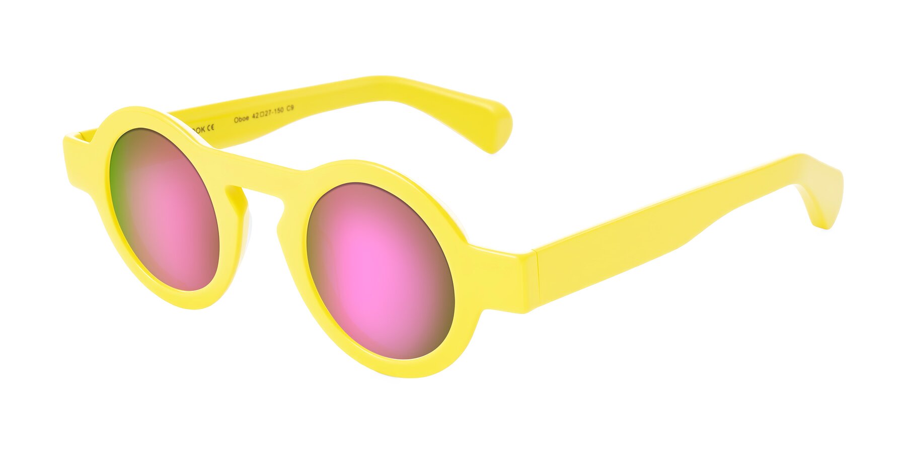 Angle of Oboe in Lemon Yellow with Pink Mirrored Lenses