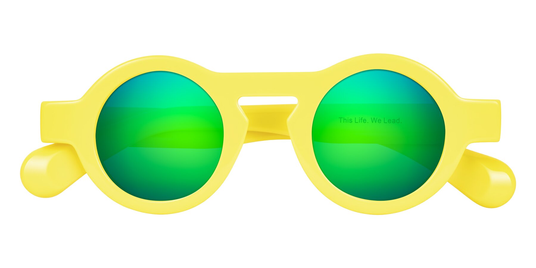 Folded Front of Oboe in Lemon Yellow with Green Mirrored Lenses