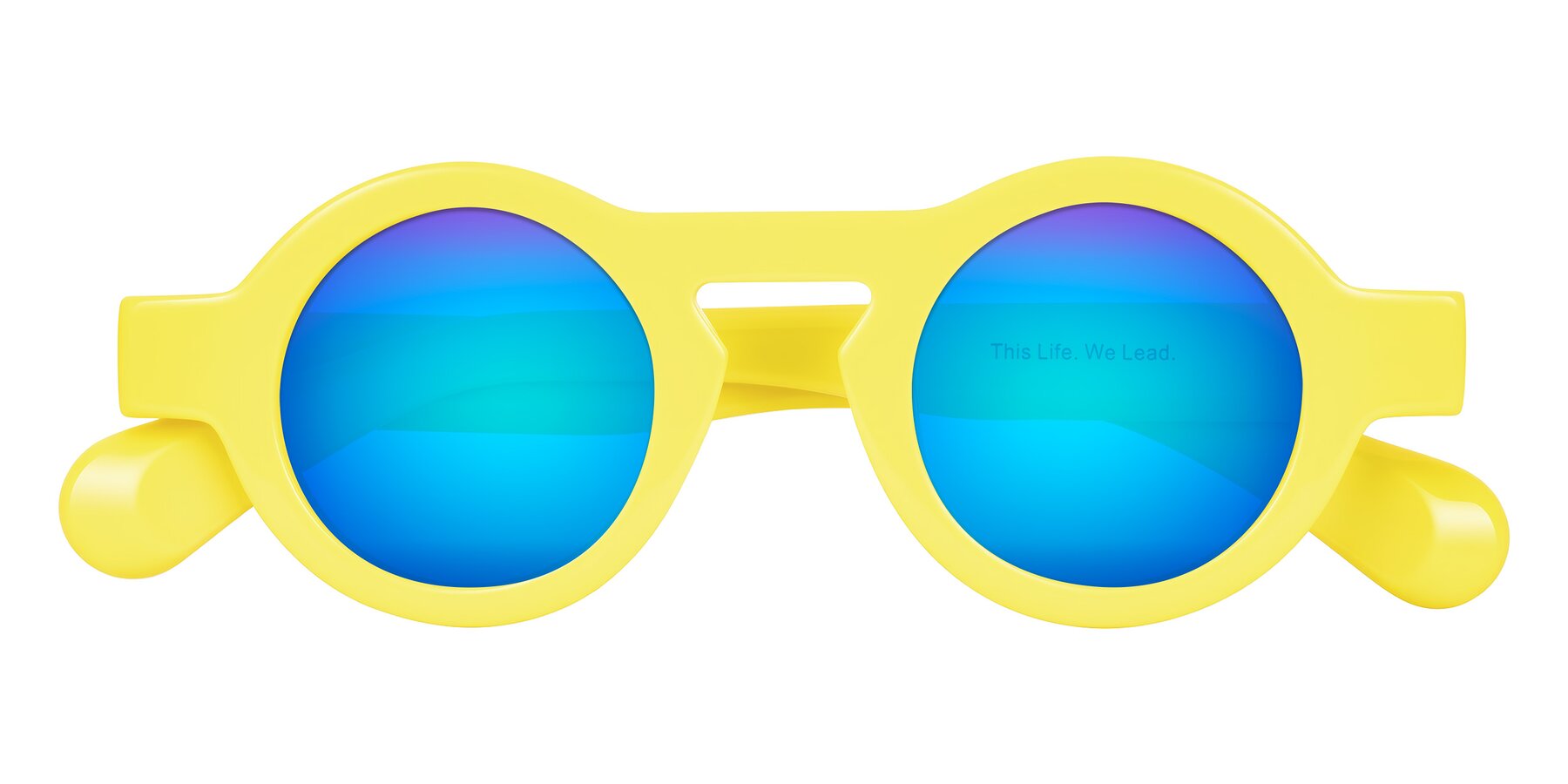 Folded Front of Oboe in Lemon Yellow with Blue Mirrored Lenses