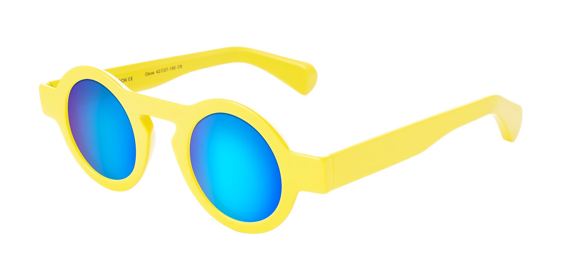 Angle of Oboe in Lemon Yellow with Blue Mirrored Lenses